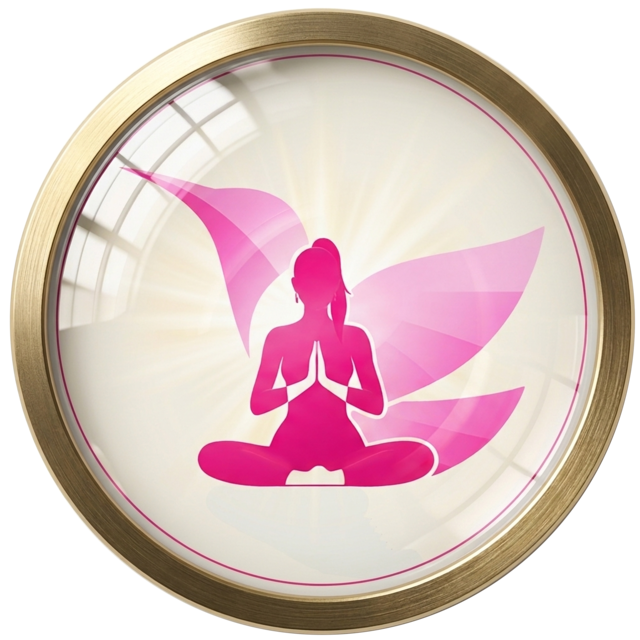 Pink Buddha gold glass logo